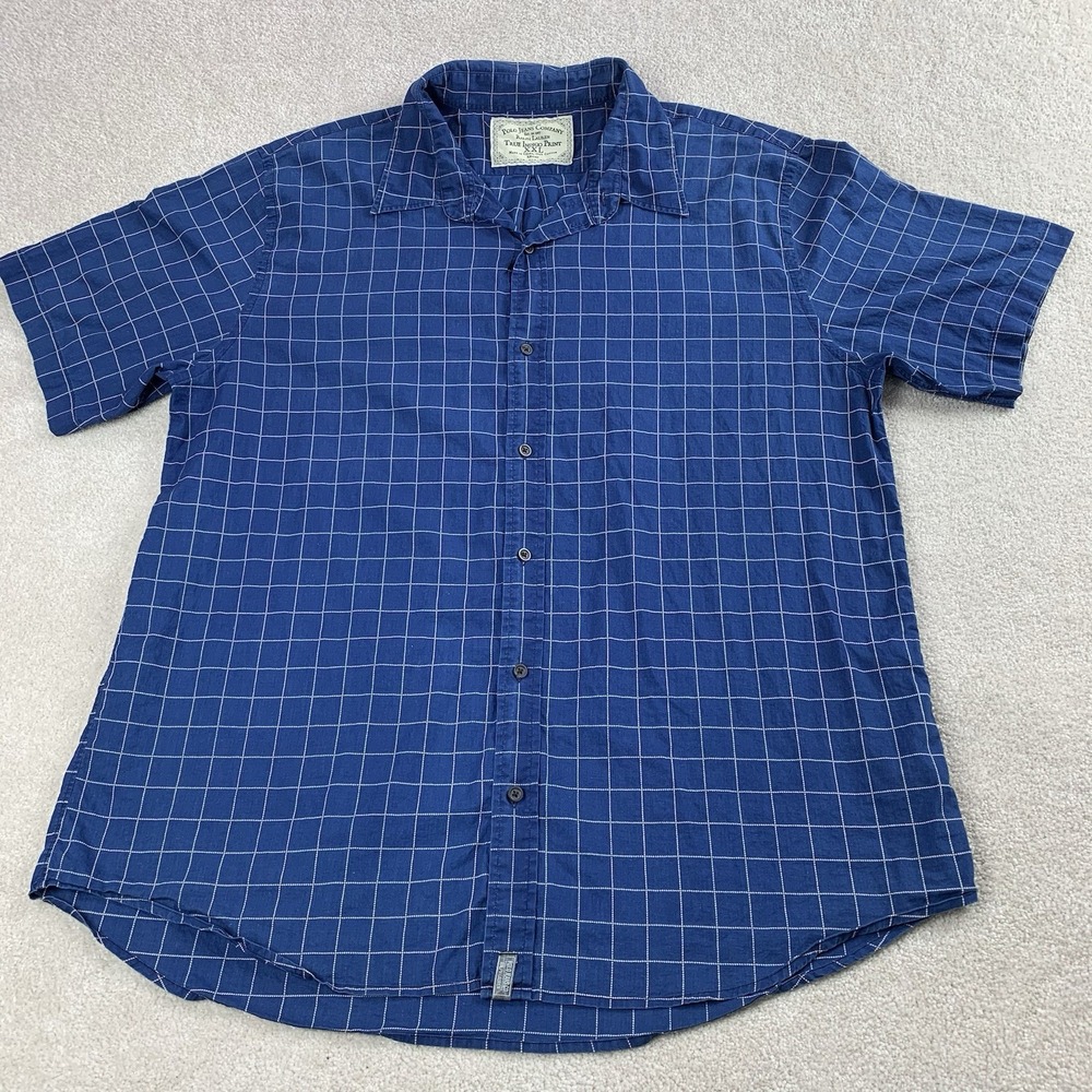 Polo Jeans Co Ralph Lauren Shirt Mens XXL Blue True Indigo Print Grid